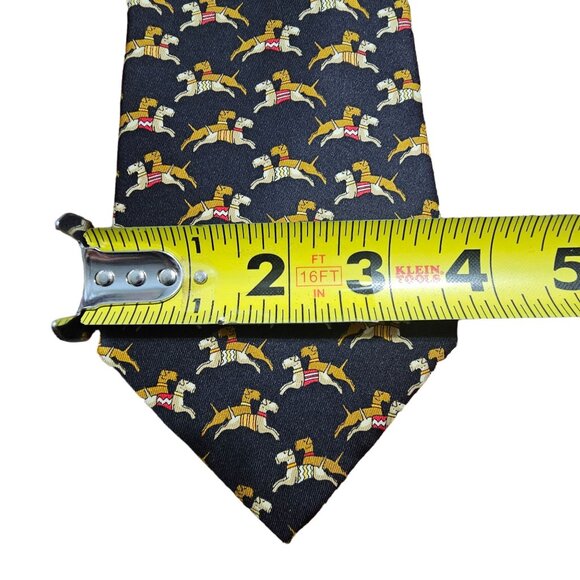 Salvatore Ferragamo Mens Black Silk Tie Black Terrier Dog Patterned Preppy Offic - Picture 7 of 7